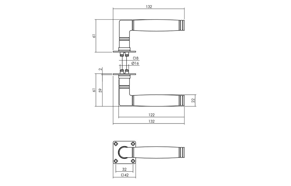 Deurkruk Ton 212 met vierkant rozet 42x42x2 mm rvs geborsteld