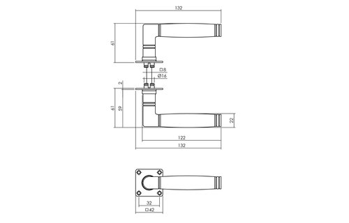 Deurkruk Ton 212 met vierkant rozet 42x42x2 mm rvs geborsteld