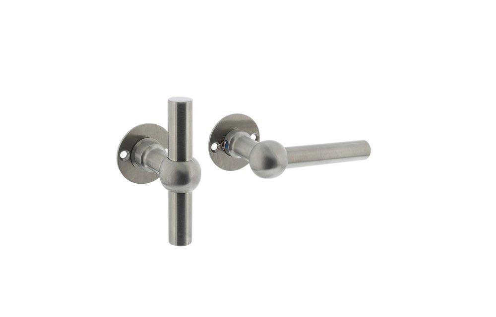 Deurkruk L/T Bol met ronde rozet ø42x2 mm rvs geborsteld