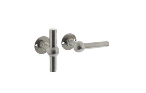 Deurkruk L/T Bol met ronde rozet ø42x2 mm rvs geborsteld