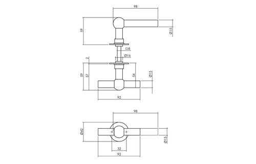 Deurkruk L/T Bol met ronde rozet ø42x2 mm rvs geborsteld