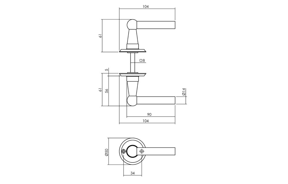 Deurkruk L/L Bol met ronde rozet ø50x5 mm mat zwart