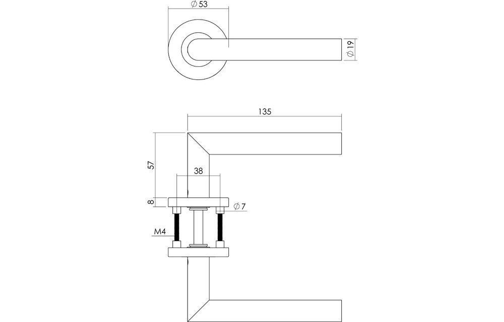Deurkruk Hoek 90° op rozet ø53x8 mm antracietgrijs