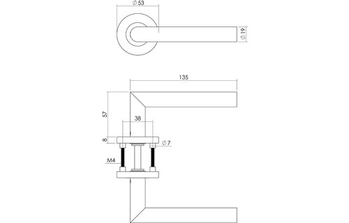 Deurkruk Hoek 90° op rozet ø53x8 mm antracietgrijs