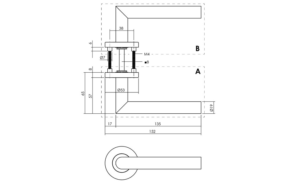 Deurkruk Hoek 90° op rozet ø53x8 mm antracietgrijs
