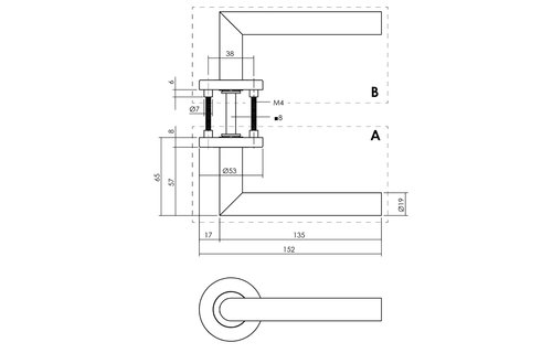 Deurkruk Hoek 90° op rozet ø53x8 mm antracietgrijs