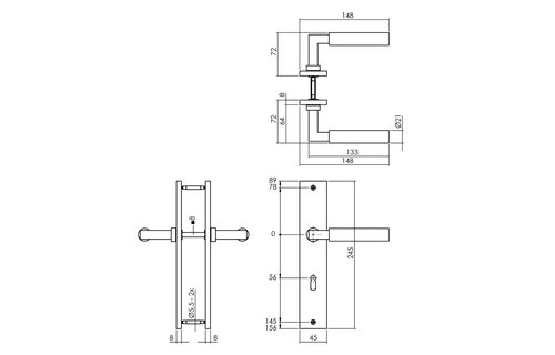 Intersteel - Deurkruk Bau-Stil op schild 245x45 mm sleutelgat 56 mm messing titaan PVD
