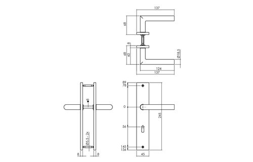 Intersteel - Deurkruk Bastian op schild 245x45 mm sleutelgat 56 mm messing titaan PVD