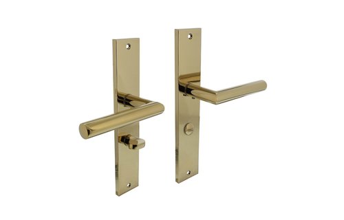 Deurkruk Bastian op schild 245x45 mm WC63/8 mm messing titaan PVD