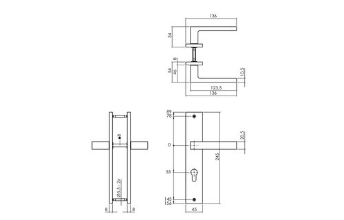 Intersteel - Deurkruk Hera op schild 245x45 mm profielcilindergat 55 mm messing titaan PVD
