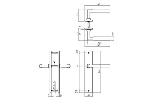 Deurkruk Bau-Stil op schild 245x45 mm blind mat zwart
