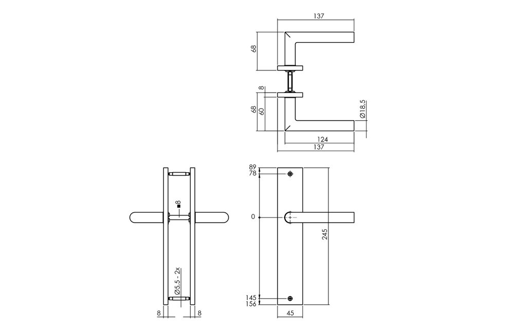 Deurkruk Bastian op schild 245x45 mm blind mat zwart