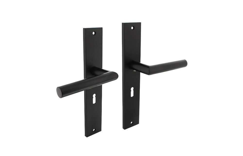 Deurkruk Bastian op schild 245x45 mm sleutelgat 56 mm mat zwart