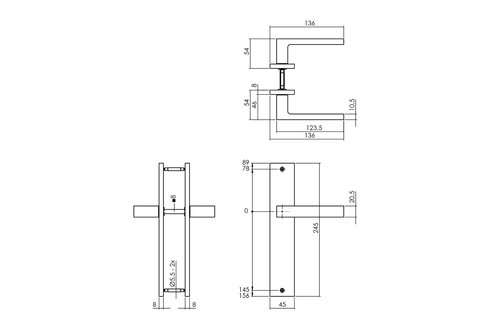 Deurkruk Hera op schild 245x45 mm blind mat zwart