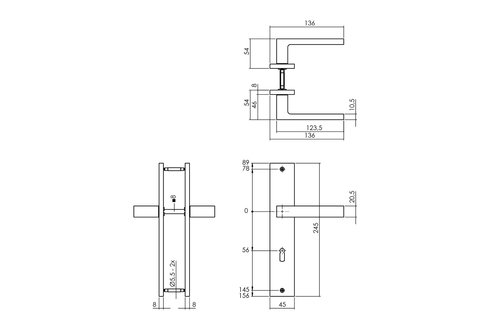 Deurkruk Hera op schild 245x45 mm sleutelgat 56 mm mat zwart