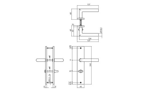 Deurkruk Bastian op schild 245x45 mm WC63/8 mm antracietgrijs