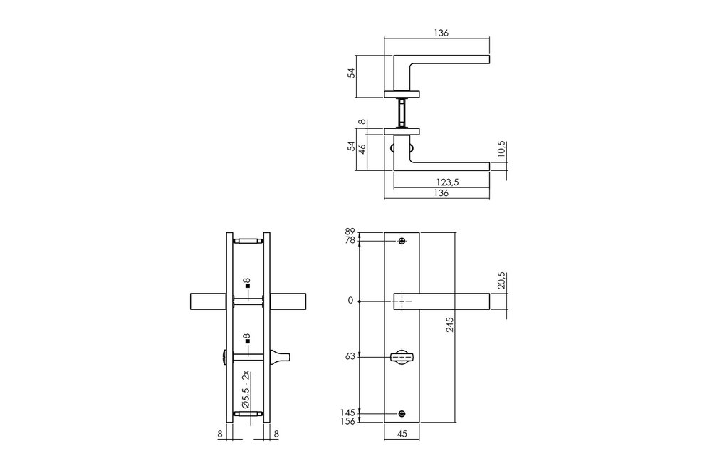 Deurkruk Hera op schild 245x45 mm WC63/8 mm antracietgrijs