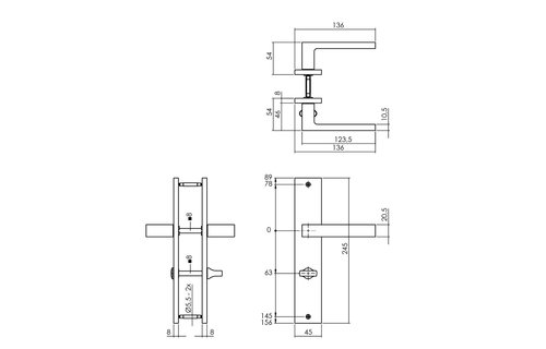 Deurkruk Hera op schild 245x45 mm WC63/8 mm antracietgrijs