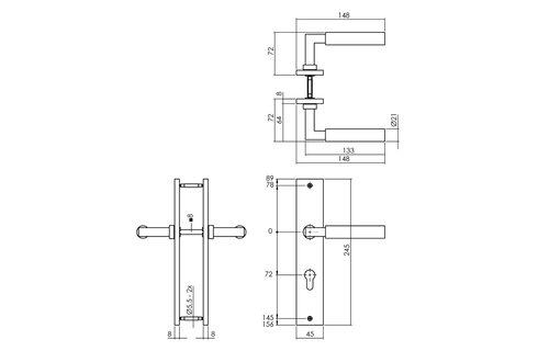 Deurkruk Bau-Stil op schild 245x45 mm profielcilindergat 72 mm messing titaan PVD