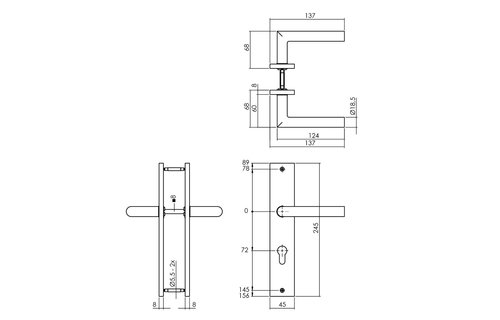 Deurkruk Bastian op schild 245x45 mm profielcilindergat 72 mm mat zwart