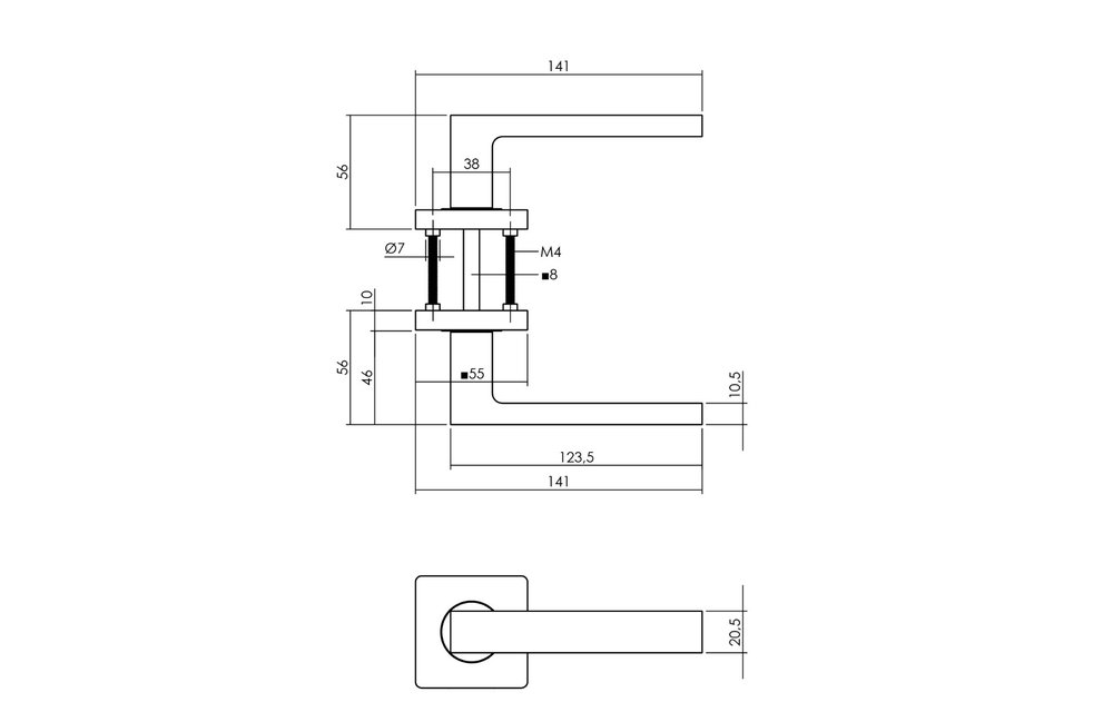 Intersteel - Deurkruk Hera op vierkante rozet 55x55x10 mm messing titaan PVD