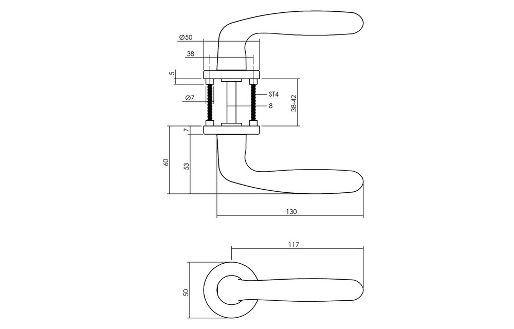 Intersteel - Deurkruk Sigaar met ronde rozet doorsnede 50x7 mm aluminium