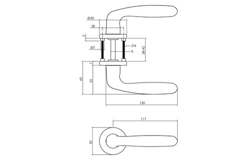 Intersteel - Deurkruk Sigaar met ronde rozet doorsnede 50x7 mm aluminium
