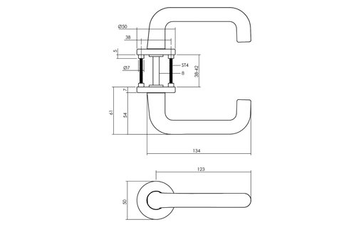 Intersteel - Deurkruk Rond met rond rozet doorsnede 50x7 mm aluminium