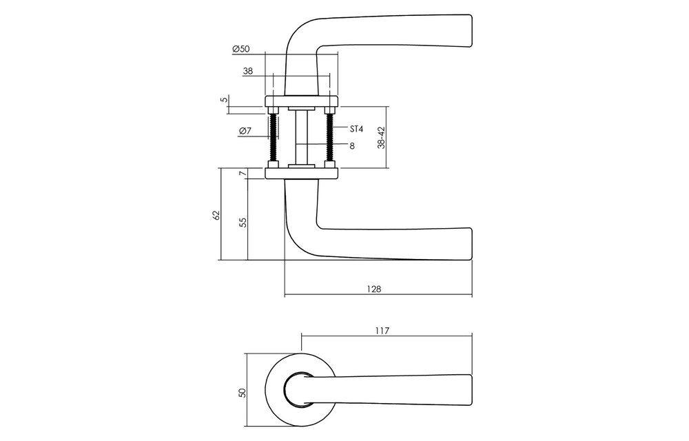 Intersteel - Deurkruk Conisch met ronde rozet doorsnede 50x7 mm aluminium