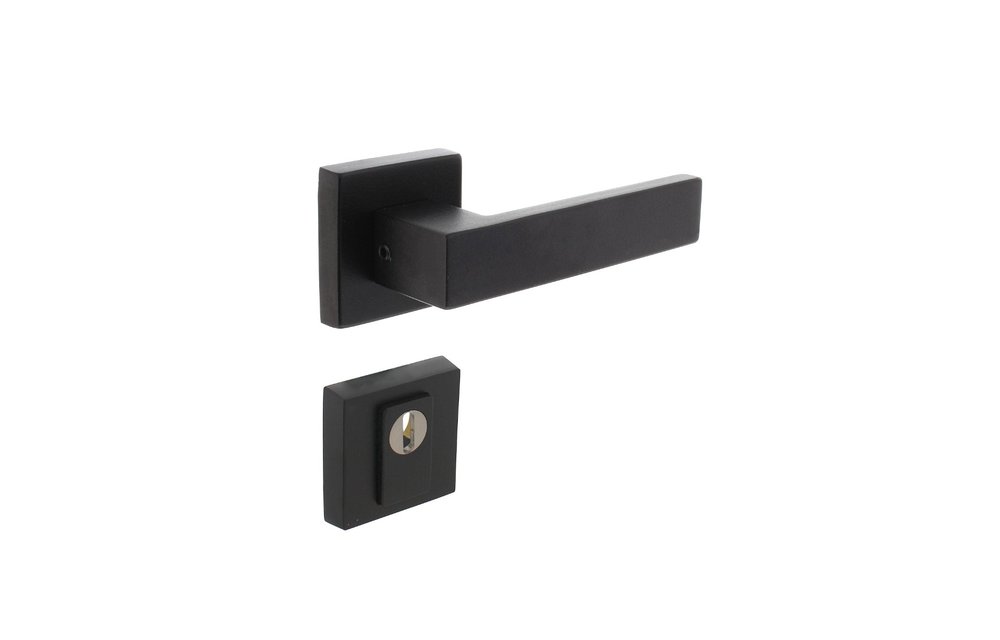 Intersteel - Set achterdeurbeslag Amsterdam op vierkante massieve rozet SKG*** met kerntrekbeveiliging rvs zwart