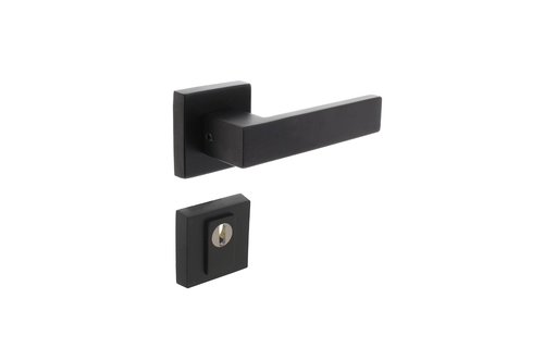 Intersteel - Set achterdeurbeslag Amsterdam op vierkante massieve rozet SKG*** met kerntrekbeveiliging rvs zwart