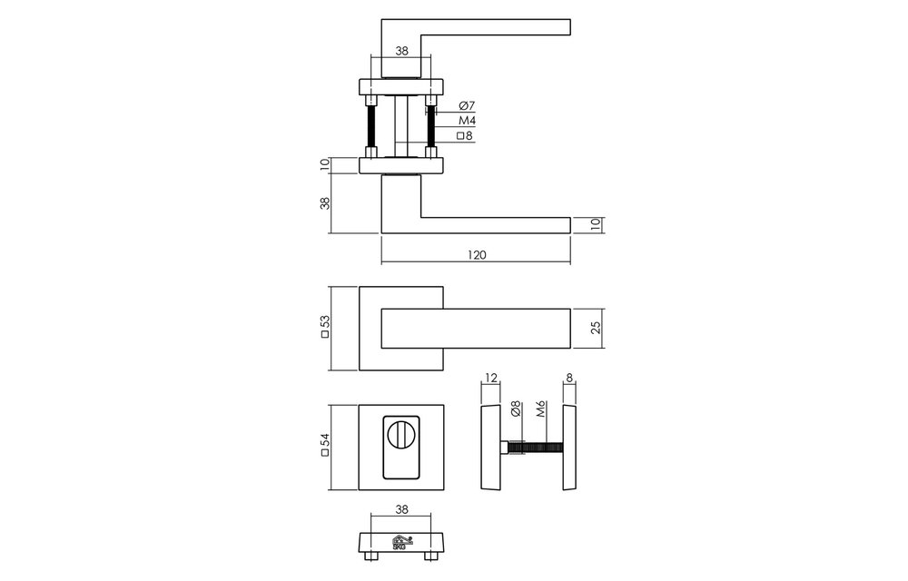 Intersteel - Set achterdeurbeslag Amsterdam op vierkante massieve rozet SKG*** met kerntrekbeveiliging rvs zwart