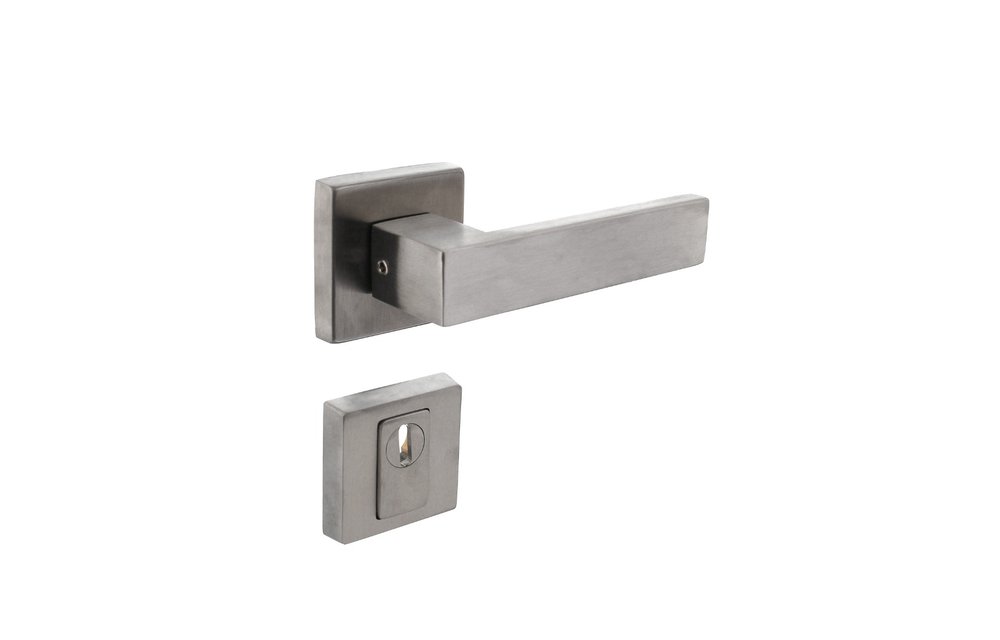 Intersteel - Set achterdeurbeslag Amsterdam op vierkante massieve rozet SKG*** met kerntrekbeveiliging rvs geborsteld