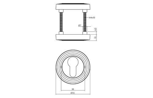 Intersteel - Cilinderrozetten verdekt doorsnede 54x9mm met nokken zwart