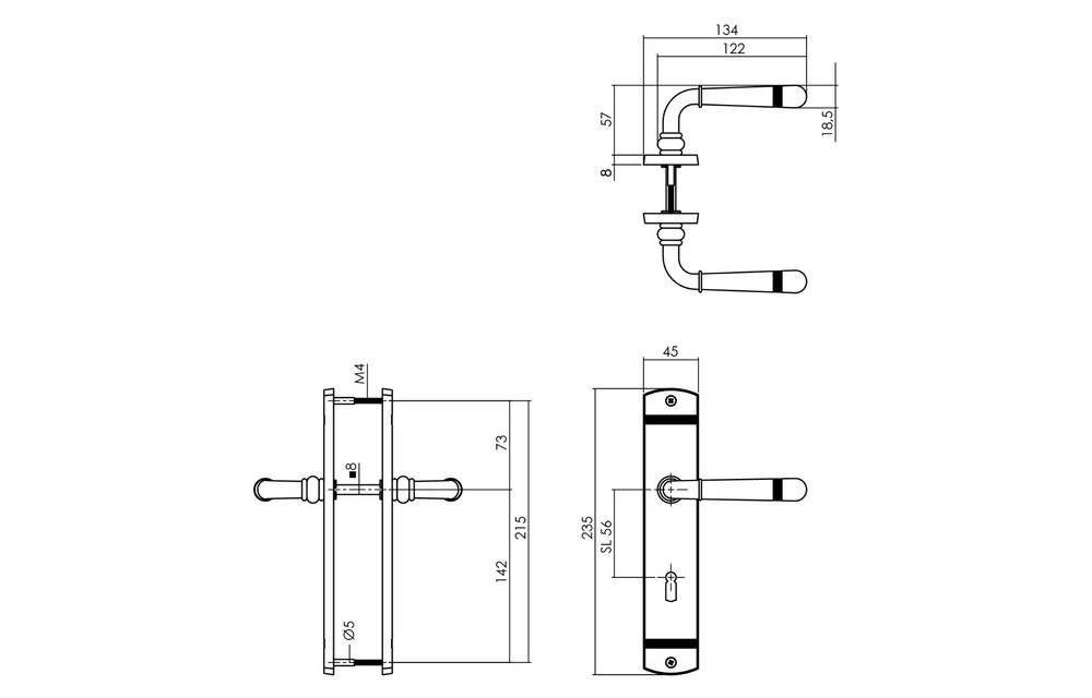 Intersteel - Deurkruk Emily op schild 230x44 mm sleutelgat 56 mm zwart