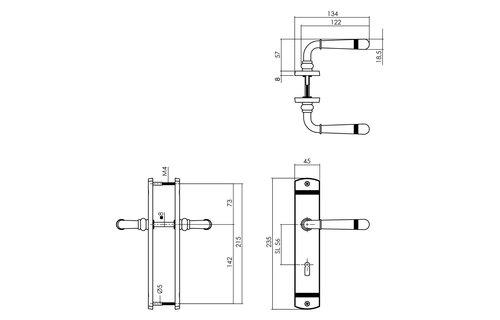 Intersteel - Deurkruk Emily op schild 230x44 mm sleutelgat 56 mm zwart
