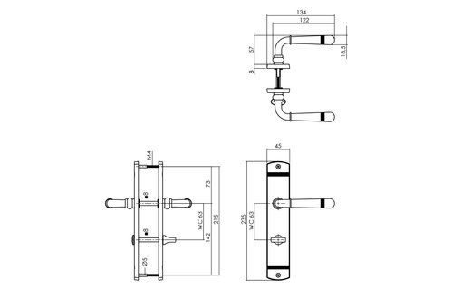 Intersteel - Deurkruk Emily op schild 230x44 mm WC63/8 mm zwart