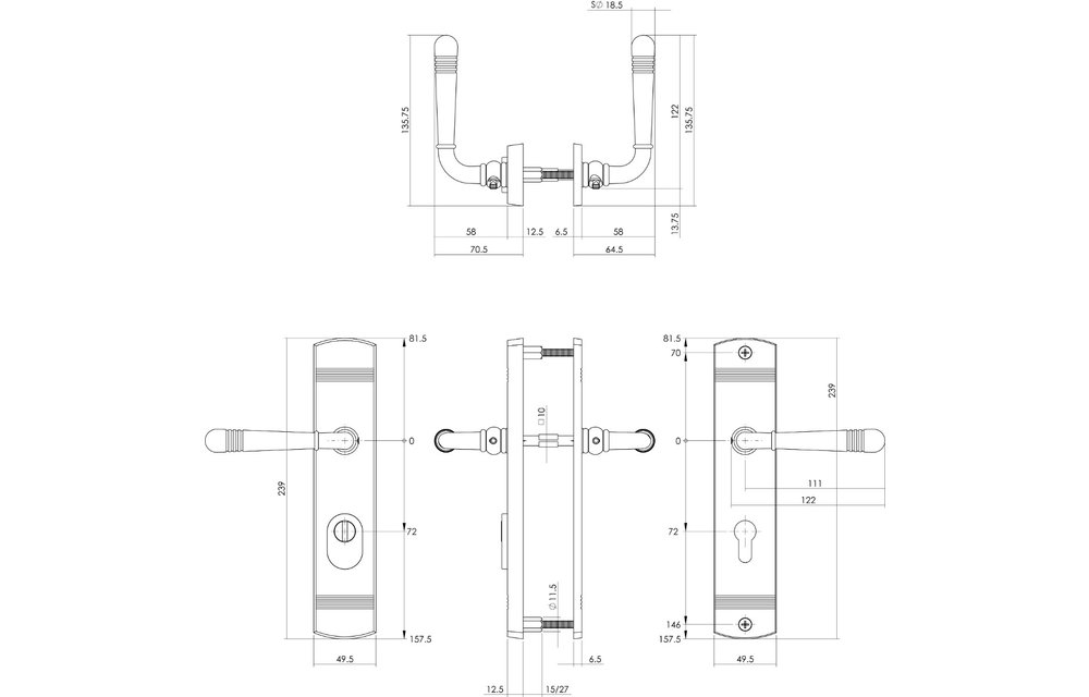 Intersteel - Achterdeurbeslag Emily kruk/kruk profielcilindergat 72 mm met kerntrekbeveiliging zwart