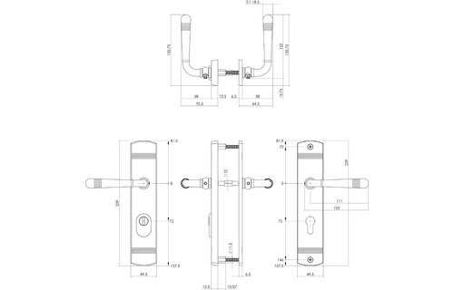 Intersteel - Achterdeurbeslag Emily kruk/kruk profielcilindergat 72 mm met kerntrekbeveiliging zwart