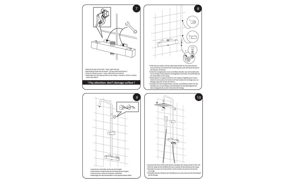 Differenz - Doucheset thermoline vierkant mat zwart - 25cm