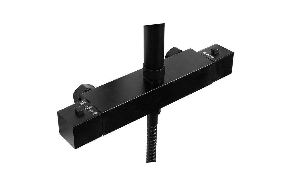 Differenz - Doucheset thermoline vierkant mat zwart - 25cm