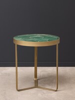 Side Table ROUND with green HEXAGON TILES and gold frame 45 x 41 cm