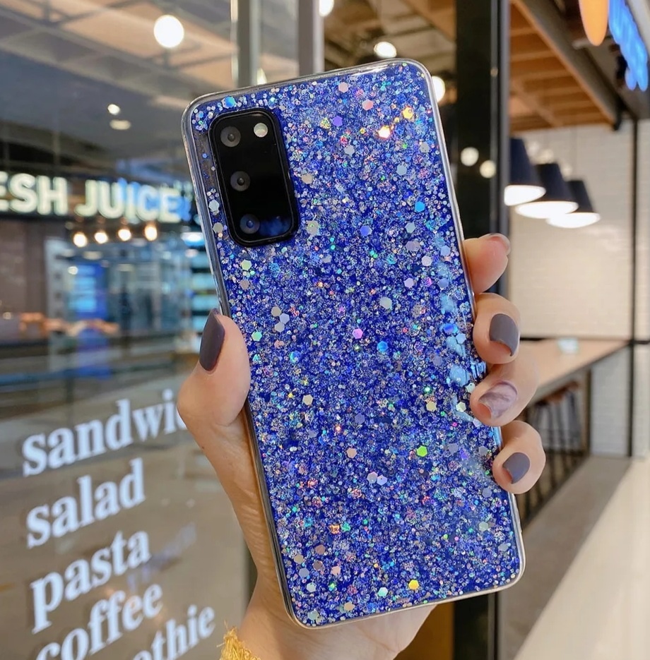 Smartphonehoesje Samsung S21 | Bling met blauwe glitters