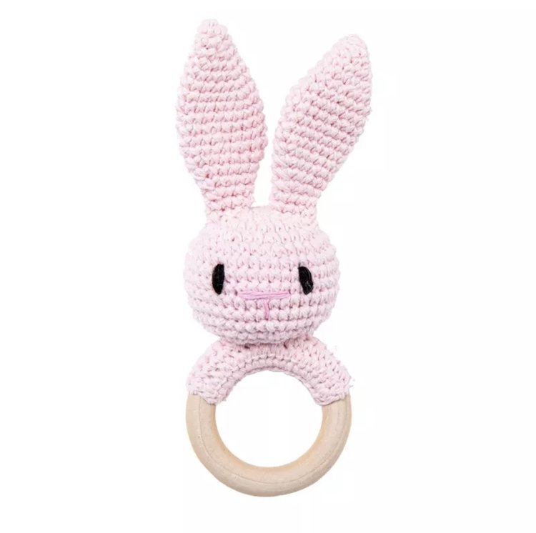 TEETHING RING BUNNY WOOD PINK