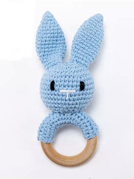 TEETHING RING BUNNY WOOD BLUE