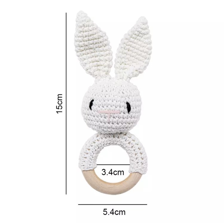 TEETHING RING BUNNY WOOD WHITE