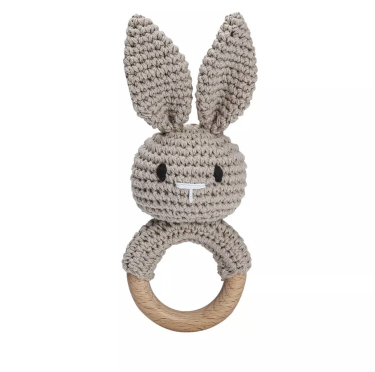 TEETHING RING BUNNY WOOD BROWN