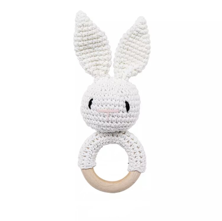 TEETHING RING BUNNY WOOD WHITE