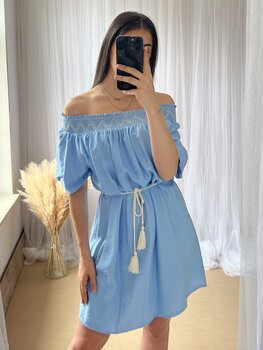 LOES OFF SHOULDER DRESS BLUE