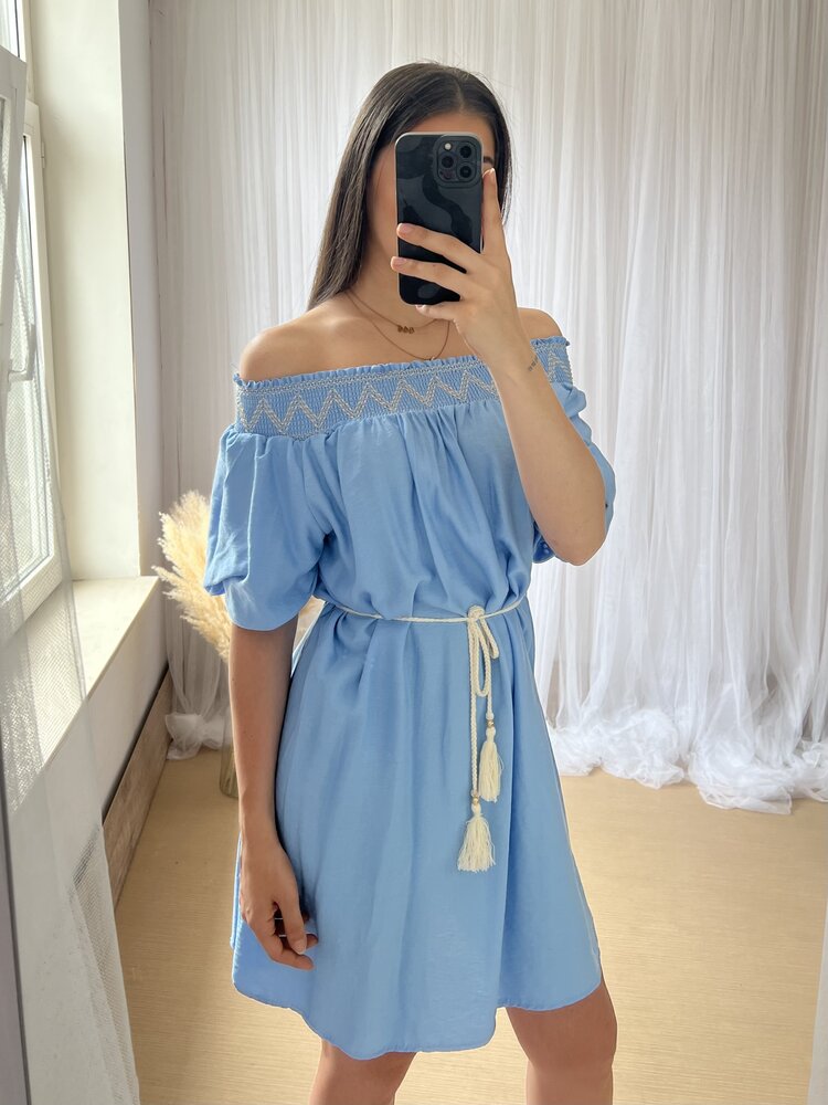 LOES OFF SHOULDER DRESS BLUE